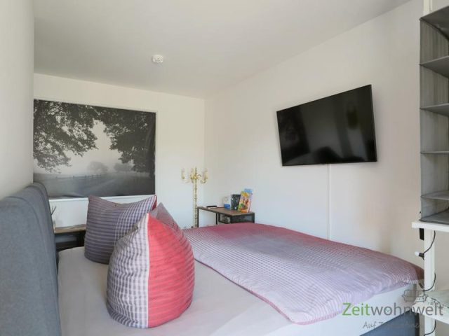Bett und TV hinter dem Raumteiler