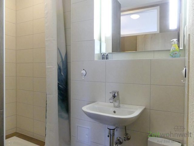 Duschbad-Blick zu Waschbecken und Dusche
